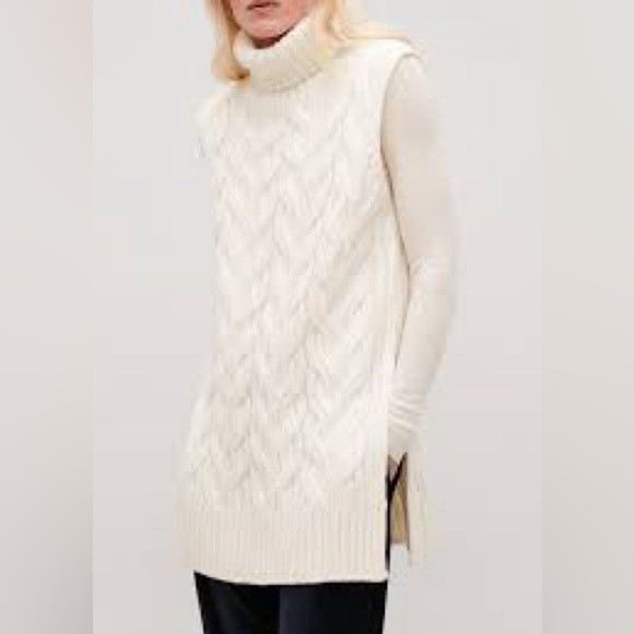 COS Cream Cable Knit Wool Turtleneck Sweater Vest Small – Chunky Knit Layering - Picture 1 of 14